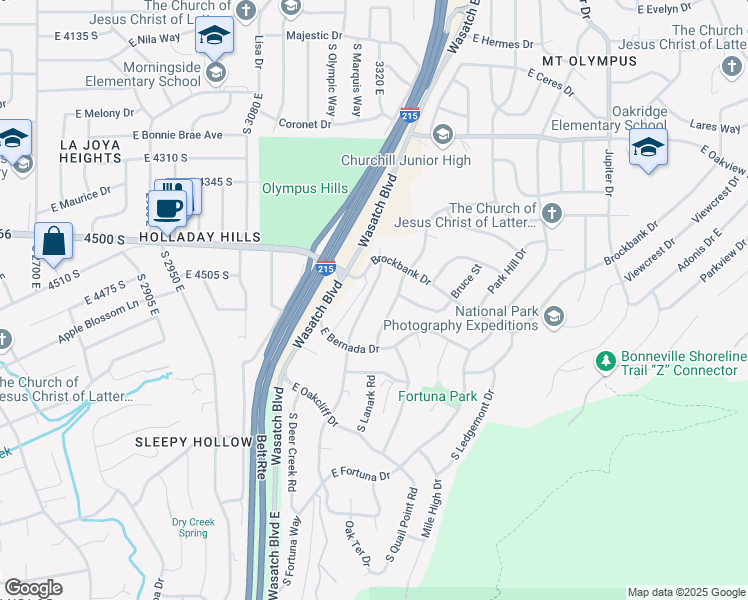 map of restaurants, bars, coffee shops, grocery stores, and more near 4529 South Westview Drive in Salt Lake City