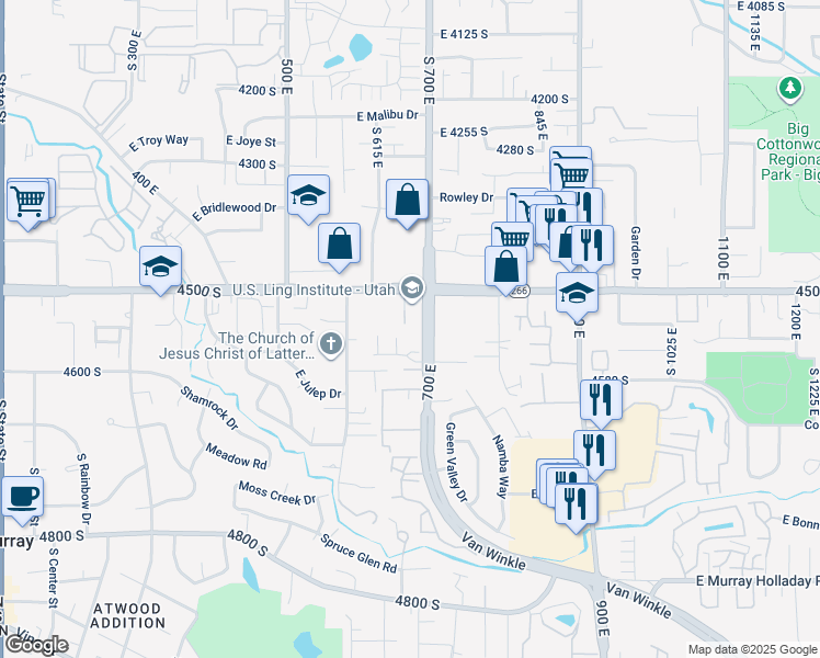 map of restaurants, bars, coffee shops, grocery stores, and more near in Murray