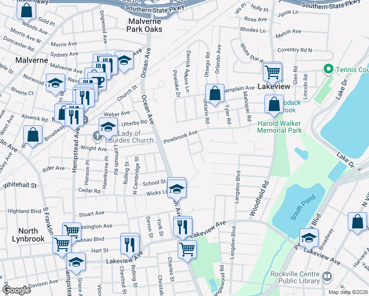 map of restaurants, bars, coffee shops, grocery stores, and more near 26 Parkside Road in West Hempstead