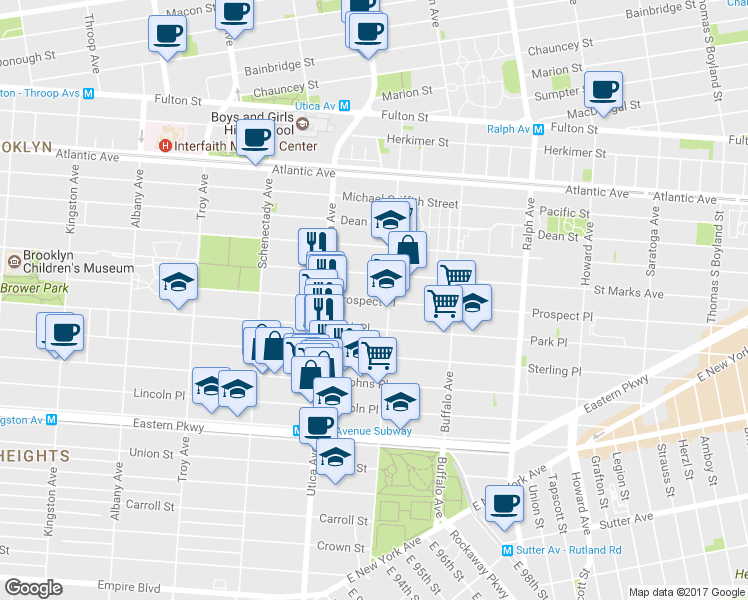 map of restaurants, bars, coffee shops, grocery stores, and more near 188 Rochester Avenue in Brooklyn