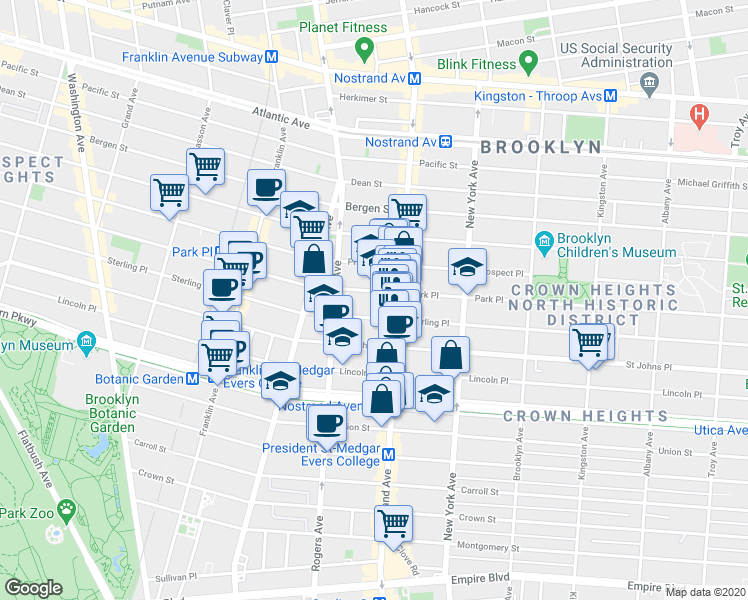 map of restaurants, bars, coffee shops, grocery stores, and more near 814 Sterling Place in Brooklyn