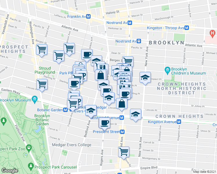 map of restaurants, bars, coffee shops, grocery stores, and more near in Brooklyn