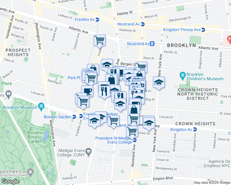 map of restaurants, bars, coffee shops, grocery stores, and more near in Brooklyn