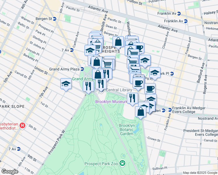 map of restaurants, bars, coffee shops, grocery stores, and more near 73 North Service Road in Brooklyn