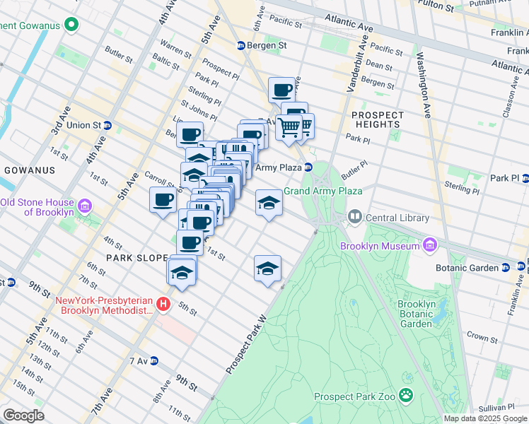 map of restaurants, bars, coffee shops, grocery stores, and more near 118 8th Avenue in Brooklyn
