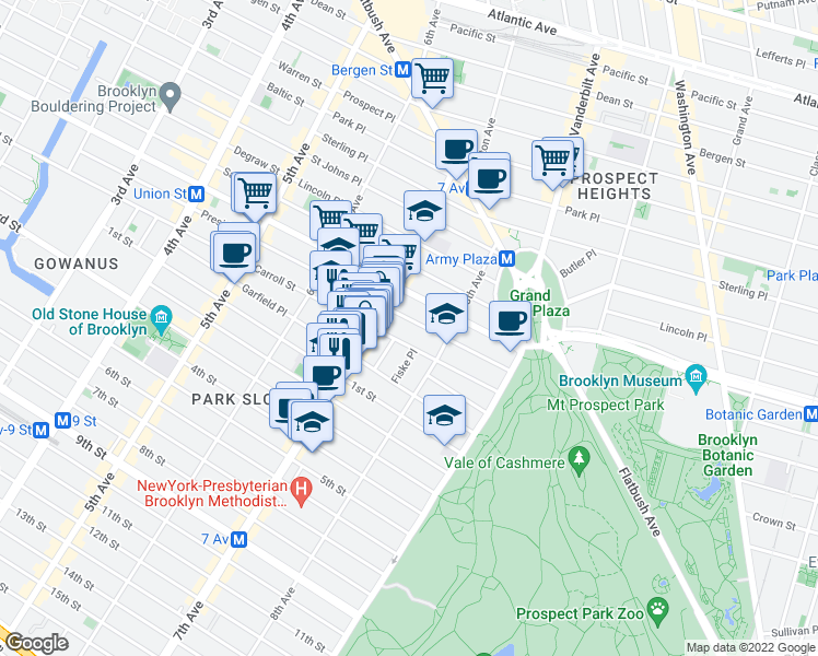 map of restaurants, bars, coffee shops, grocery stores, and more near 11 Polhemus Place in Brooklyn