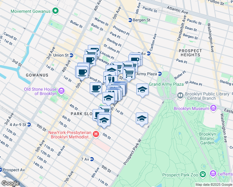 map of restaurants, bars, coffee shops, grocery stores, and more near 152 7th Avenue in Brooklyn