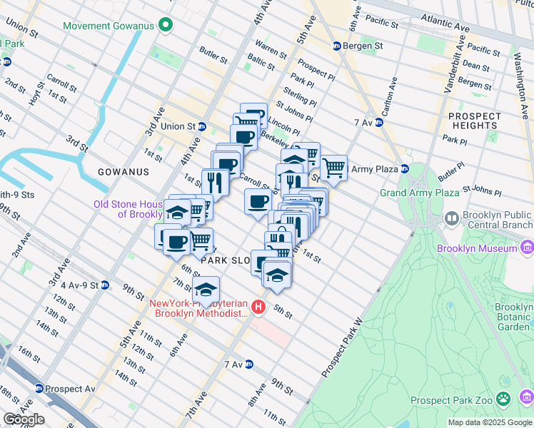 map of restaurants, bars, coffee shops, grocery stores, and more near 293 6th Avenue in Brooklyn