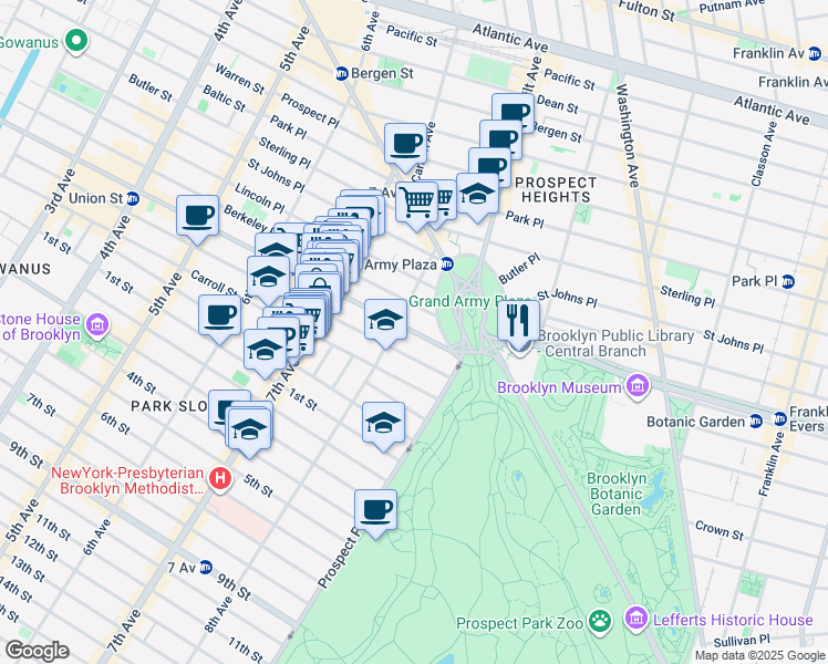 map of restaurants, bars, coffee shops, grocery stores, and more near 886 Union St in Brooklyn