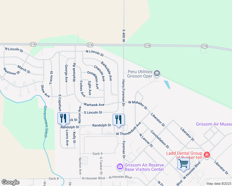 map of restaurants, bars, coffee shops, grocery stores, and more near 1014-1016 North Lincoln Street in Peru