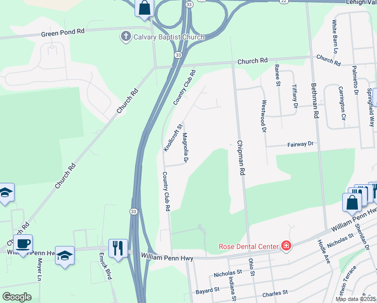 map of restaurants, bars, coffee shops, grocery stores, and more near 3580 Magnolia Drive in Easton