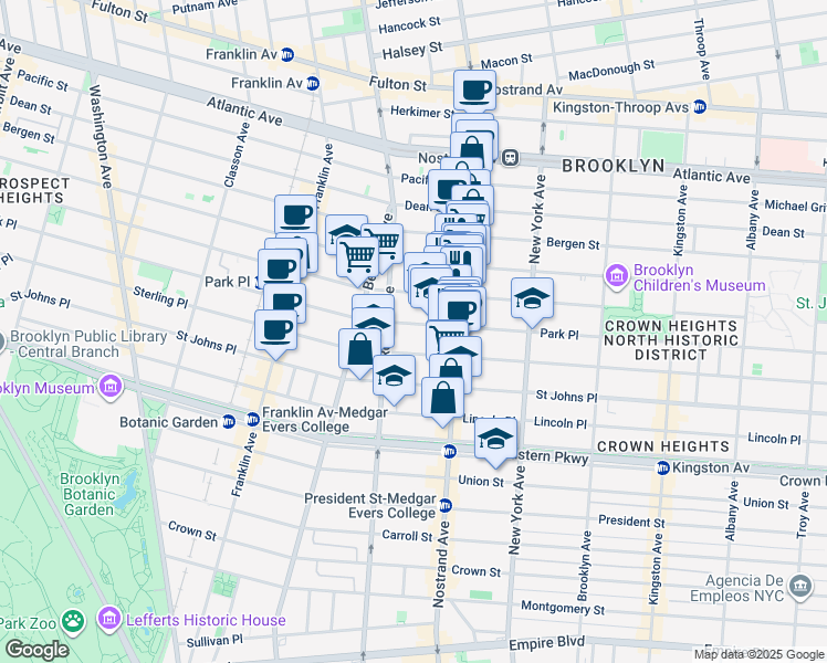 map of restaurants, bars, coffee shops, grocery stores, and more near 778 Park Place in Brooklyn