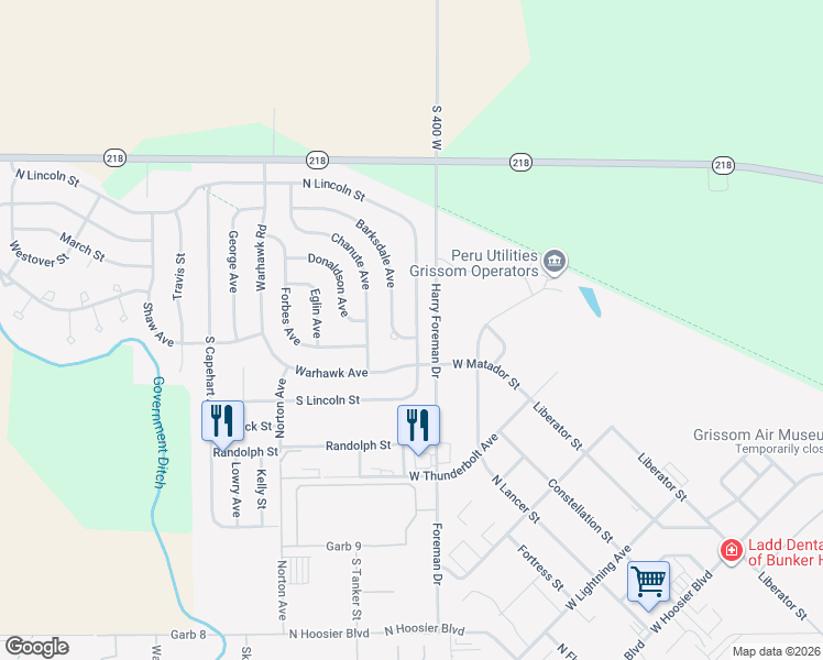 map of restaurants, bars, coffee shops, grocery stores, and more near 1014-1016 North Lincoln Street in Peru