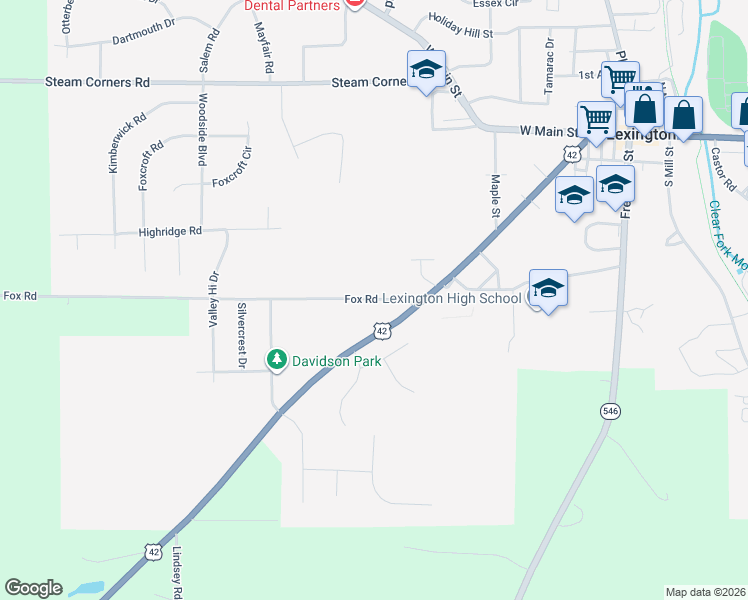 map of restaurants, bars, coffee shops, grocery stores, and more near 322 Fox Road in Mansfield