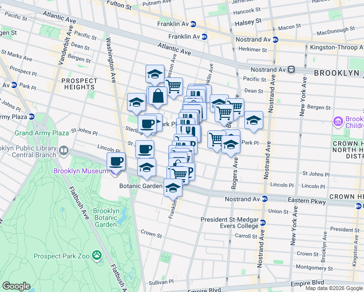 map of restaurants, bars, coffee shops, grocery stores, and more near 632 Sterling Place in Brooklyn
