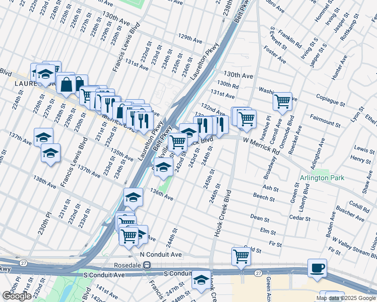 map of restaurants, bars, coffee shops, grocery stores, and more near in Queens