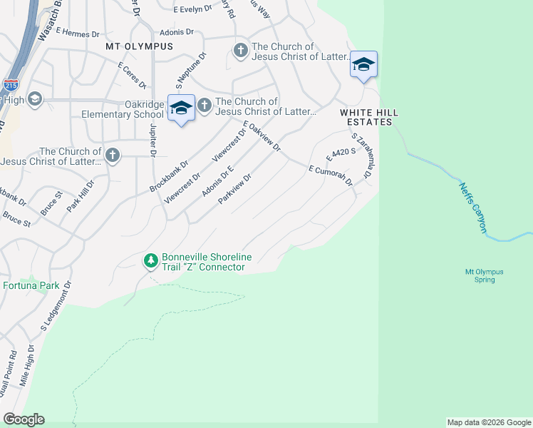 map of restaurants, bars, coffee shops, grocery stores, and more near 4480 South Mathews Way in Salt Lake City