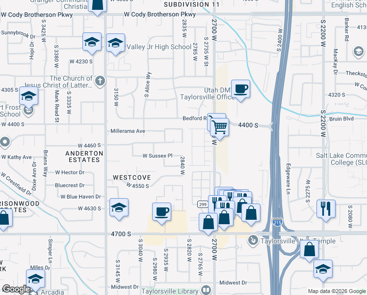 map of restaurants, bars, coffee shops, grocery stores, and more near 4435 South Roxborough Park Street in Salt Lake City