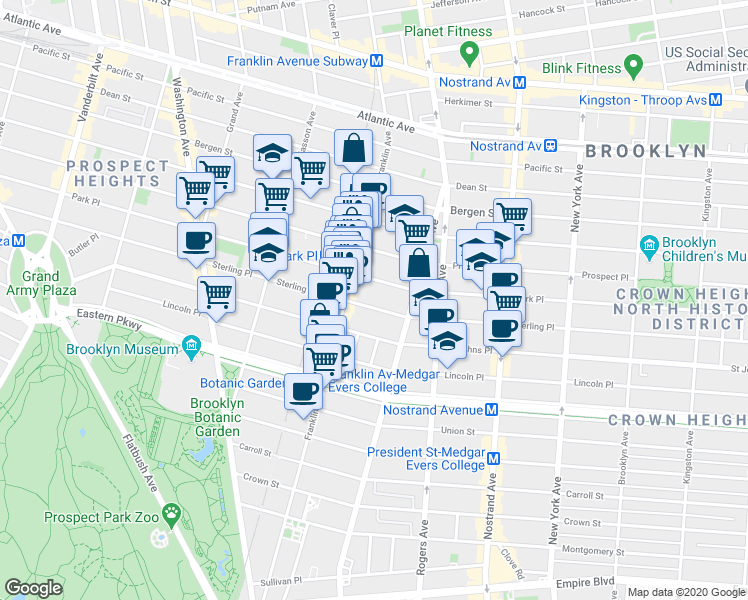 map of restaurants, bars, coffee shops, grocery stores, and more near in Brooklyn