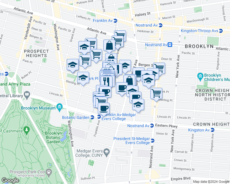 map of restaurants, bars, coffee shops, grocery stores, and more near in Brooklyn