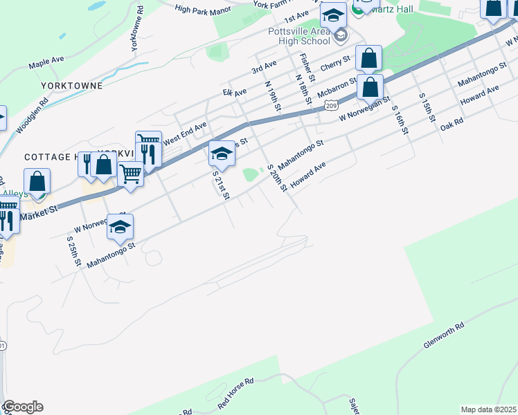 map of restaurants, bars, coffee shops, grocery stores, and more near 2031 Mahantongo Street in Pottsville