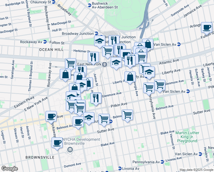 map of restaurants, bars, coffee shops, grocery stores, and more near 51 Snediker Avenue in Brooklyn
