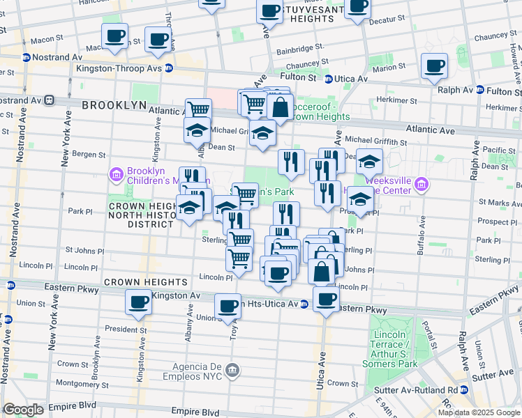 map of restaurants, bars, coffee shops, grocery stores, and more near 1250 Prospect Place in Brooklyn