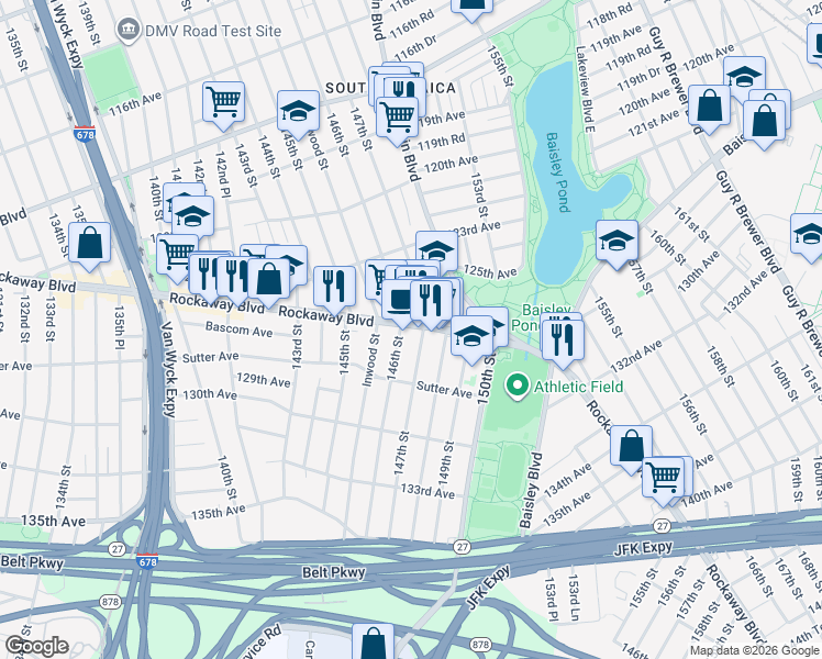 map of restaurants, bars, coffee shops, grocery stores, and more near in Queens
