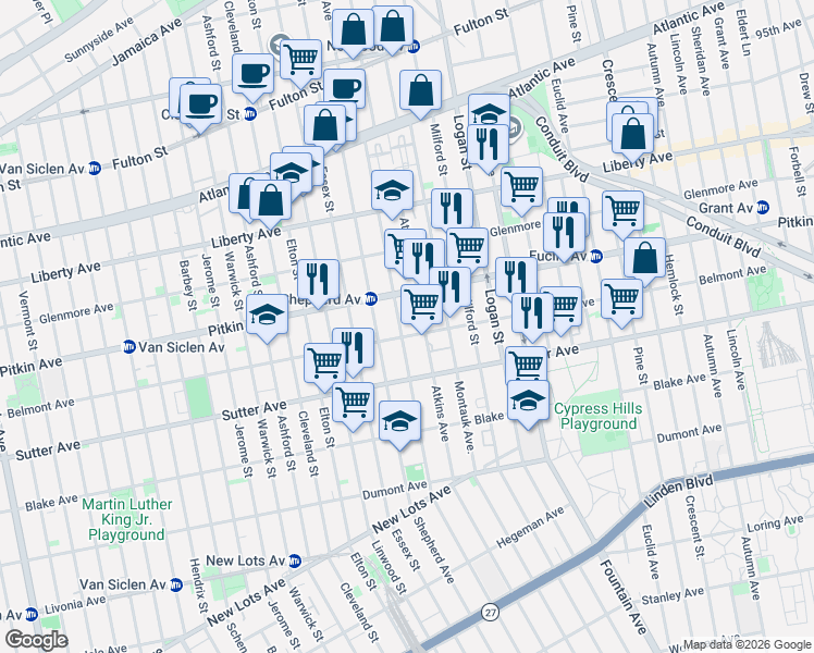 map of restaurants, bars, coffee shops, grocery stores, and more near in Brooklyn