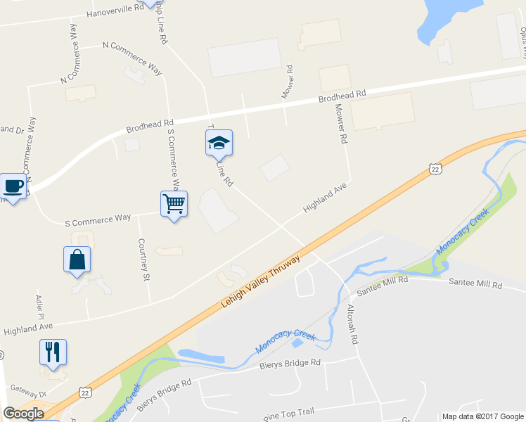 map of restaurants, bars, coffee shops, grocery stores, and more near 3837 Township Line Road in Bethlehem