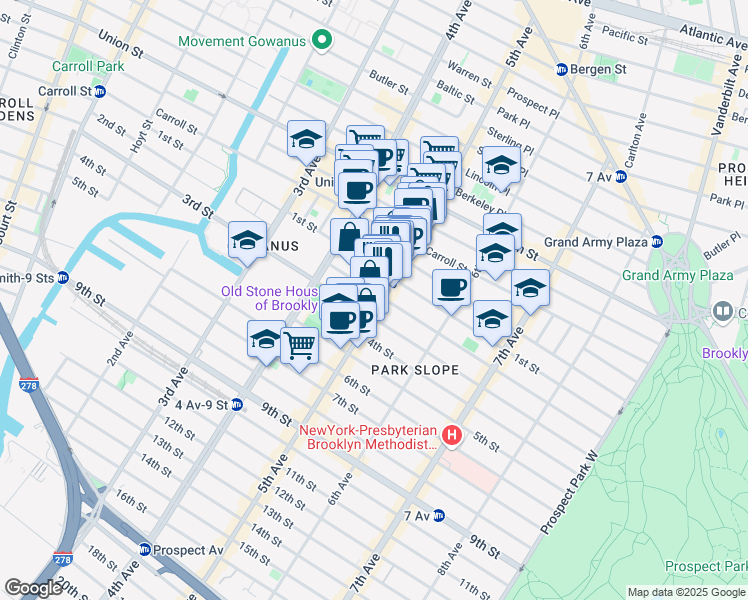 map of restaurants, bars, coffee shops, grocery stores, and more near 310 5th Avenue in Brooklyn
