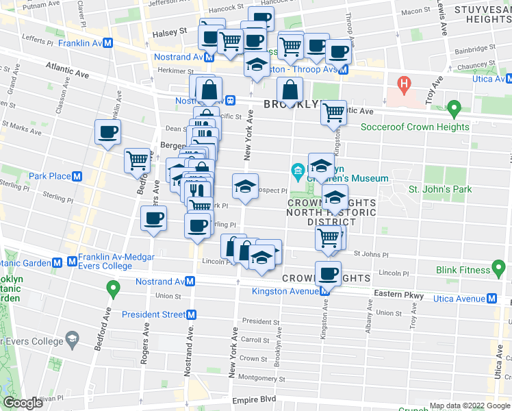 map of restaurants, bars, coffee shops, grocery stores, and more near 886 Prospect Place in Brooklyn