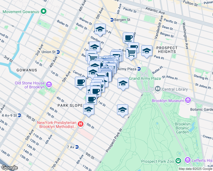 map of restaurants, bars, coffee shops, grocery stores, and more near 729 Carroll Street in Brooklyn