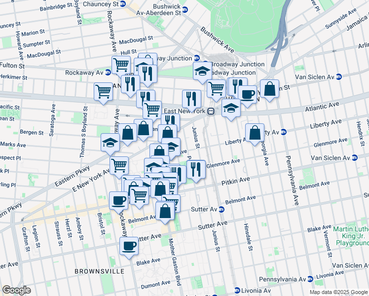 map of restaurants, bars, coffee shops, grocery stores, and more near 28 Powell Street in Brooklyn