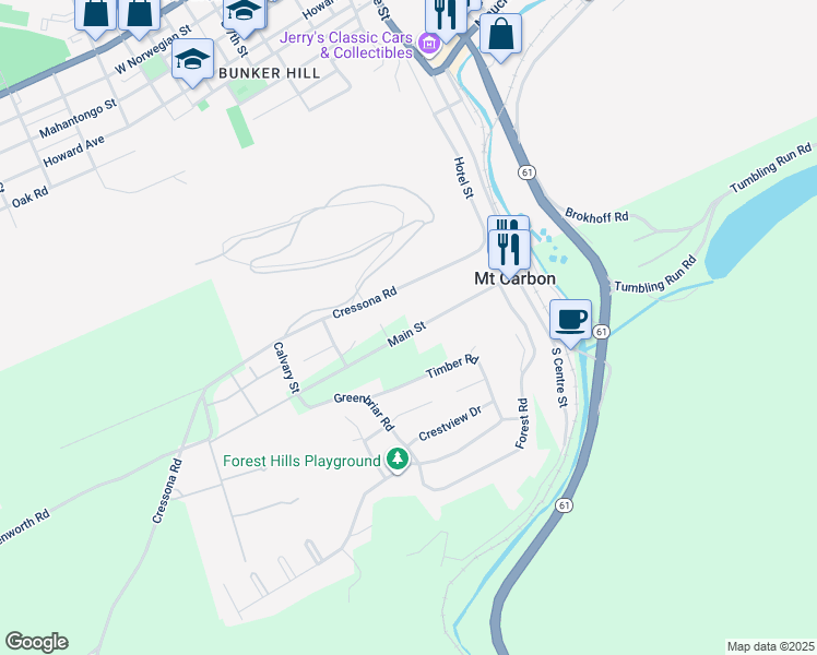 map of restaurants, bars, coffee shops, grocery stores, and more near 120 Main Street in Pottsville