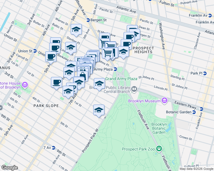 map of restaurants, bars, coffee shops, grocery stores, and more near 53 8th Avenue in Brooklyn