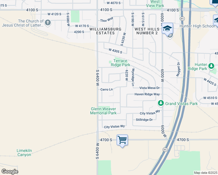 map of restaurants, bars, coffee shops, grocery stores, and more near 4426 Salto Sierra Way in West Valley City