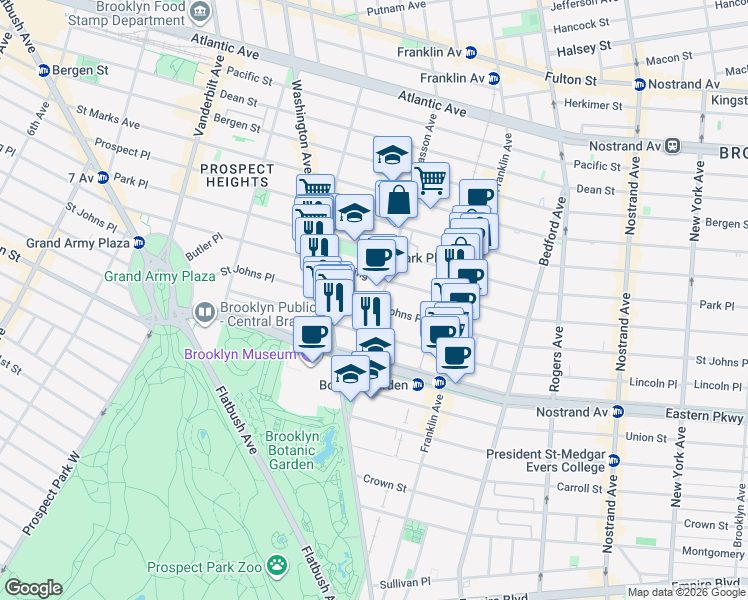 map of restaurants, bars, coffee shops, grocery stores, and more near 760 Classon Avenue in Brooklyn