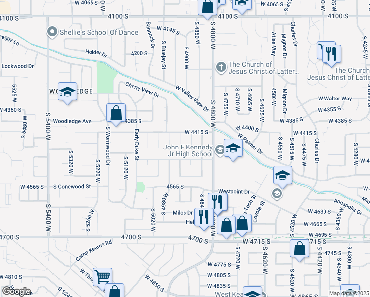 map of restaurants, bars, coffee shops, grocery stores, and more near 4457 South Cherry Hollow Circle in West Valley City