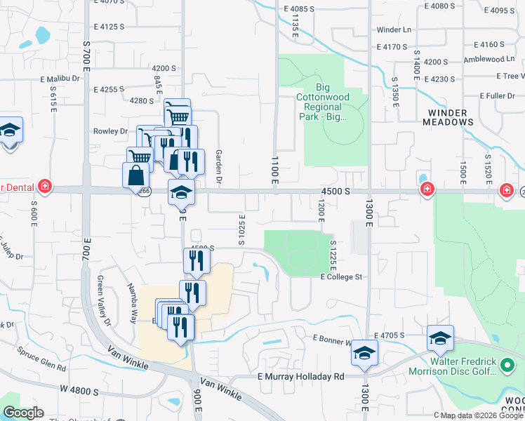 map of restaurants, bars, coffee shops, grocery stores, and more near 4510 Countrylane Road in Millcreek