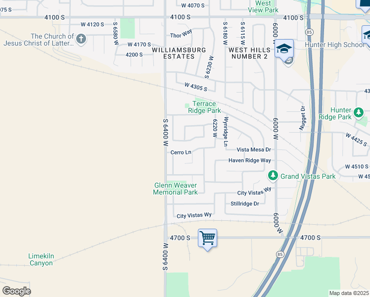map of restaurants, bars, coffee shops, grocery stores, and more near 4426 Salto Sierra Way in West Valley City