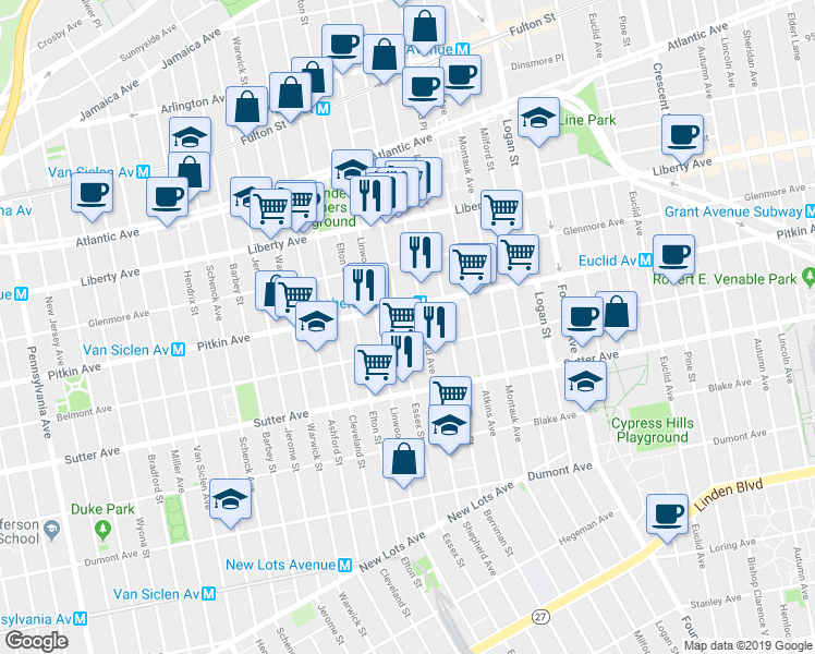 map of restaurants, bars, coffee shops, grocery stores, and more near in Brooklyn