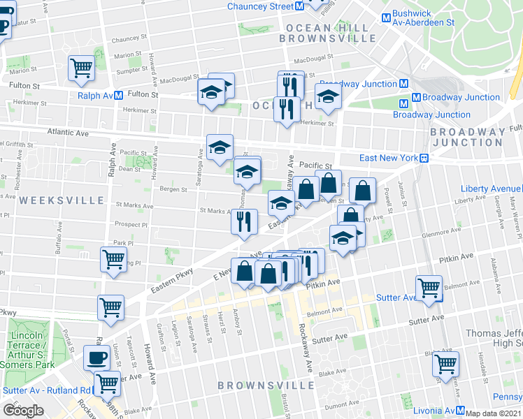 map of restaurants, bars, coffee shops, grocery stores, and more near 2056 Bergen Street in Brooklyn
