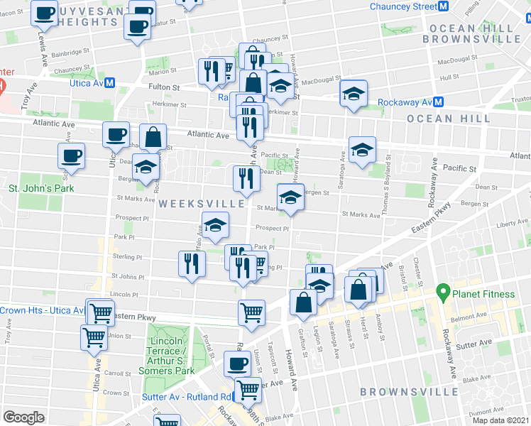 map of restaurants, bars, coffee shops, grocery stores, and more near in Brooklyn