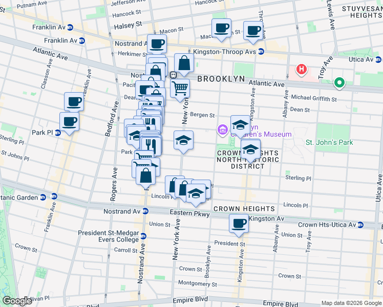 map of restaurants, bars, coffee shops, grocery stores, and more near 886 Prospect Place in Brooklyn