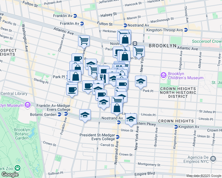 map of restaurants, bars, coffee shops, grocery stores, and more near 760 Prospect Place in Brooklyn
