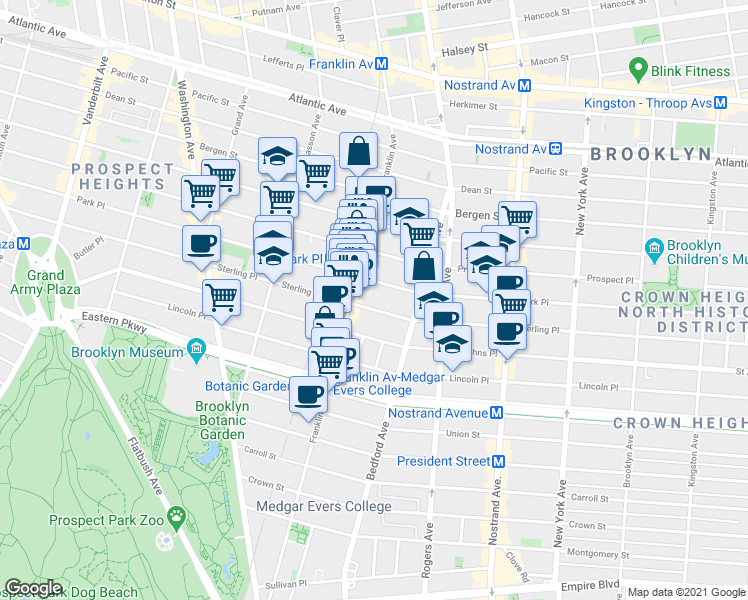 map of restaurants, bars, coffee shops, grocery stores, and more near in Brooklyn
