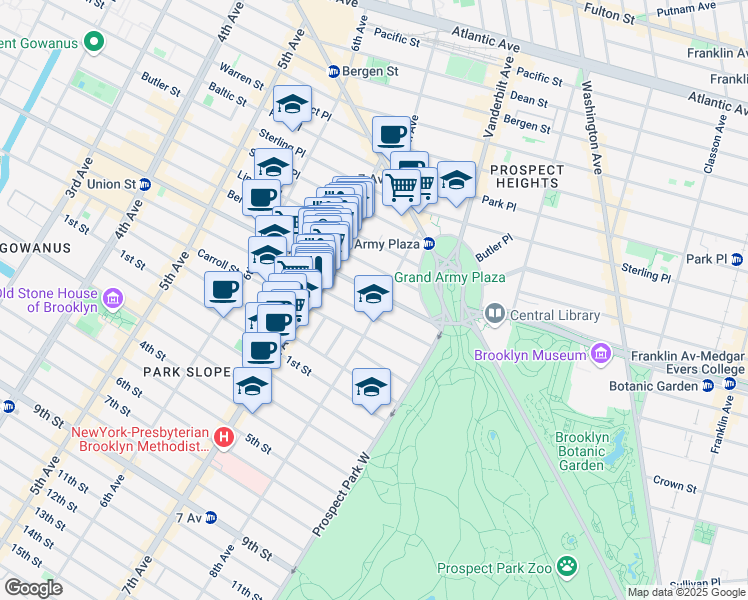map of restaurants, bars, coffee shops, grocery stores, and more near 891 Union Street in Brooklyn