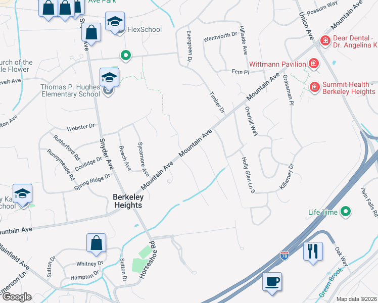 map of restaurants, bars, coffee shops, grocery stores, and more near 305 Mountain Avenue in Berkeley Heights