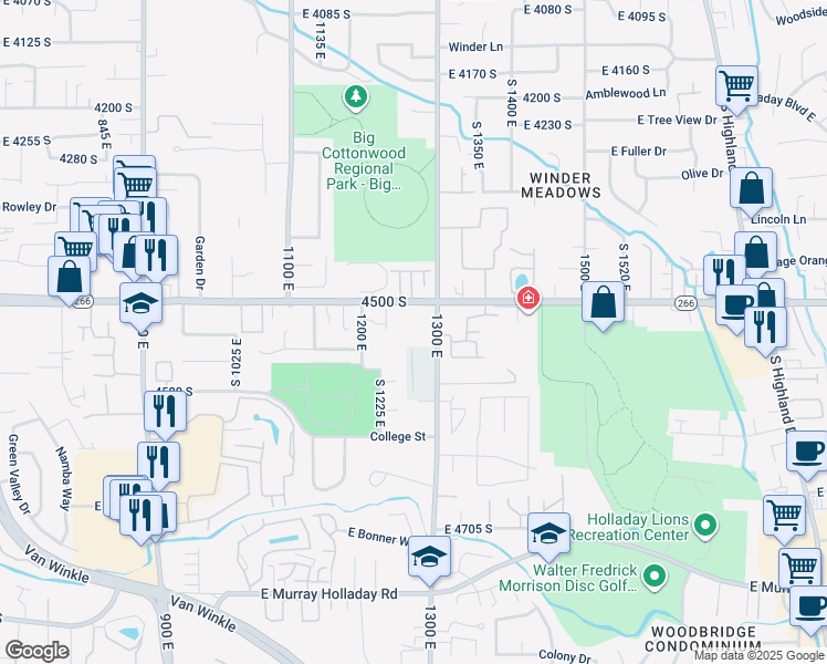 map of restaurants, bars, coffee shops, grocery stores, and more near 4522 South 1300 East in Salt Lake City